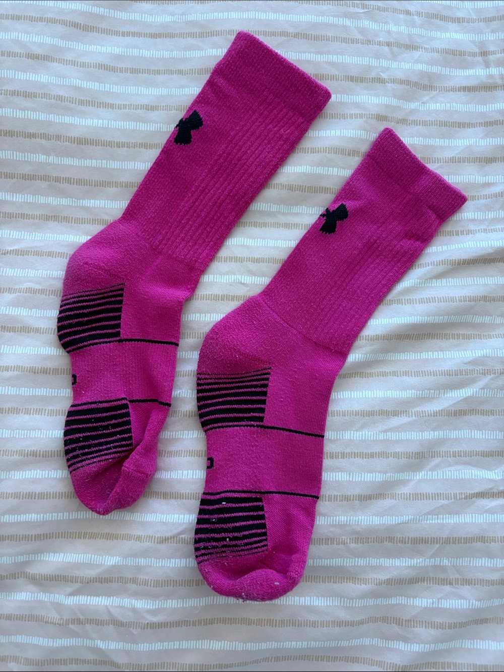 Under Armour Women’s Athletic Crew Socks in Hot Pink with Black Accents
